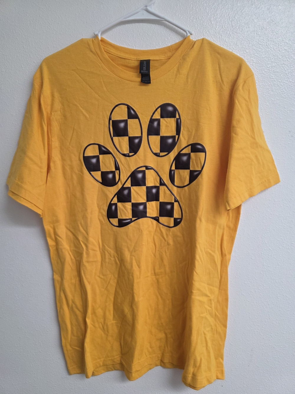 Gildan Yellow Tee with Black Checker Paw Graphic (0740)